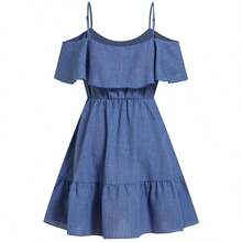 Vestido elegante de moda nuevo para mujeres con escote en el hombro, borde alto y cintura favorecedora, mini vestido ideal para vacaciones, salidas casuales, fiestas, meriendas y talla grande ocasiones de verano - Negro - Ver 5