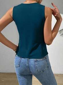 Chaleco informal sin mangas con abertura lateral para mujer - Agua verde azul - Ver 2