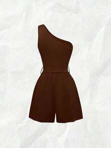 Mono informal sin mangas de unicolor para mujer - Café integral - Ver 2
