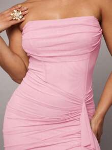 Vestido elegante de primavera y verano temprano con estampado floral verde, cuello fruncido, manga abullonada y abertura alta, también adecuado para el Día de San Valentín, citas, ocasiones románticas;talla grande vestido ajustado de encaje para mujeres, vestido para el Día de San Valentín, vestido de fiesta, vestido para citas románticas, vestido de dama de honor, vestido de noche, vestido para el trabajo, vestido de cumpleaños, vestido de noche elegante para mujeres, vestidos elegantes para mujeres, vestidos para mujeres, vestidos de fiesta para mujeres, vestidos formales para mujeres, vestidos de verano para mujeres - Rosa Pálido - Ver 4