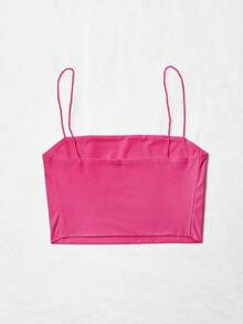 Top corto de tirantes delgado unicolor - Rosa Fucsia - Ver 2