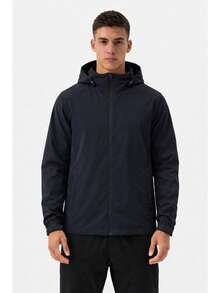 Men's Waterproof Windbreaker With Removable Hood, Sportswear For Gym Or Running - Black - View 1