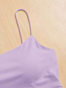 Camiseta ajustada con cuello redondo, almohadilla en el pecho y transpirable.Camisola básica para mujer sin sujetador - Púrpura malva - Ver 4