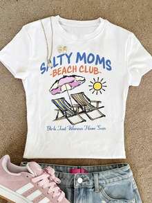 Camiseta de manga corta y cuello redondo informal con estampado de cerezas, para verano - Blanco 3 - Ver 1