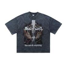Camiseta de hombre Lawfoo de estilo americano, de algodón puro, lavada a la piedra, holgada, casual, con estampado de nicho, en gris plateado. - Blanco - Ver 11