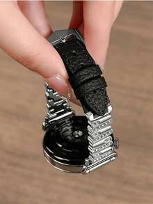 18mm/20mm/22mm Women's Rhinestone Embellished Metallic Textured Leather Watch Band - Compatible With Huawei, , , Galaxy Watch 7/6/5/4 40mm/44mm, Galaxy Watch 5 Pro, Galaxy Active 2, Watch 6/4, GT6/GT5/GT4/GT3/GT2 Pro - Comfortable Unisex Design - Black - View 3