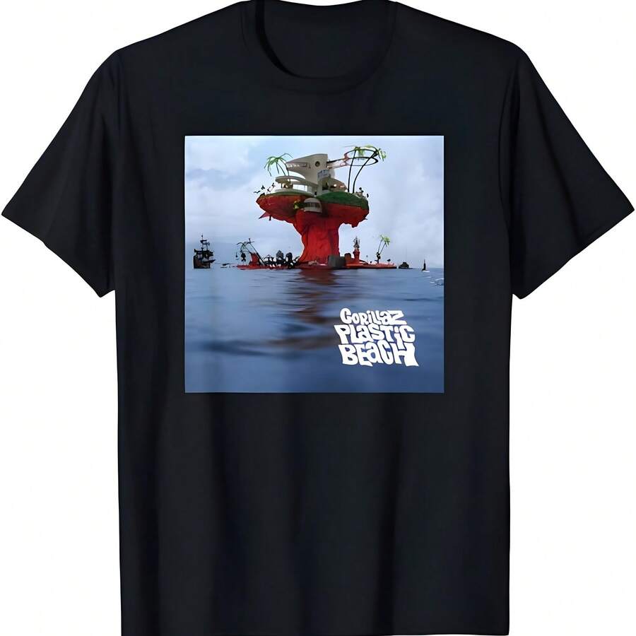 Gorillazs plástico playa LP cubierta camiseta - Negro - Ver 1