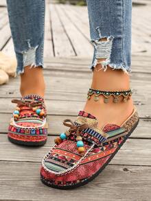 New Thick Sole Soft Surface Women's Sandals, Bohemian Style, Beach Vacation Home Travel, Slip-On Sandals Slippers - Red - View 4
