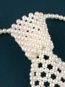1pc European And American Faux Pearl Tie Necklace, Wedding/Party Accessory, Arrow-Shaped Fashion Accessory For Men And Women - White - View 4