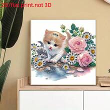 1件套2D/平面钻石画套装，无框，成品布艺画，熊、河豚、猫主题，无纺布材质，现代墙面艺术，室内/室外家居装饰，咖啡厅、办公室、卧室礼品 - 查看 17