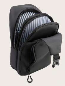 Bolsa de pecho multifuncional para hombres con puerto de carga USB, bolso de hombro ligero para teléfono móvil, bolso cruzado deportivo de unicolor versátil, bolso bandolera de gran capacidad a prueba de agua para uso diario, bolso de cintura para viajes de invierno, bolso negro para exteriores, bolso de viaje, regalos del Día de San Valentín, calcomanías, bolso de cintura, bolso escolar, bolso de primavera, bolso de compras, bolso lateral, cinturones, artículos de nueva vida para estudiantes, bolso esencial - Negro - Ver 6