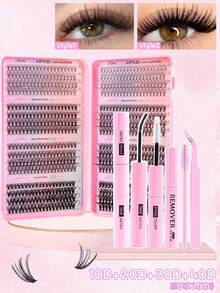 MEM 640Pcs Faux Mink Cluster Lash Kit, Professional DIY Eyelash Extension Set With Strong Glue, Remover & Precision Tools, Reusable Lashes For Salon-Grade Eye Makeup At Home - Black - View 2