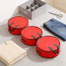 1pc Foldable Christmas Wreath Storage Bag, Portable Waterproof Round Organizer Bag With Handle - Multicolor - View 5