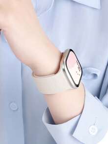 Huastonband 適用於 星光色與粉色荔枝紋理矽膠錶帶 Series 3/SE/S11/S10/S9/S8/S7/S6/S5/S4/S3 Ultra 38/40/41/42/44/45/46/49mm，時尚創意設計柔軟舒適磁吸扣，適合戶外運動瑜伽健身女性智慧手錶配件，夏季海灘派對聚會節慶畢業返校學生禮物 - 星光砂粉 - 查看 6