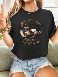 Una camiseta de mujer de manga corta, holgada, moderna, a la moda, retro y elegante, adecuada para actividades al aire libre en primavera y verano.Camiseta de verano de estilo europeo y americano para mujer, con un divertido estampado de dachshund, estilo urbano a la moda, top deportivo casual versátil, camiseta de manga corta con cuello redondo.blusas para mujer,blusas casuales para dama,tops,, mujer premium,y2k,playeras de mujer curvy,ofertas y liquidaciones ropa mujer,playeras deportivas para mujer,,playeras de hombre, mujer,blusas>elegante X4WW - Negro - Ver 8