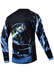 Men's Long Sleeve Fishing Shirt, Outdoor Summer Moisture-Wicking, Sun Protection, Side Pockets, Fishing Apparel Sports - Black - View 3