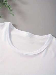 Camiseta de mujer de cuello redondo con estampado gráfico de moda, suave y cómoda, lavable a máquina, casual, elegante, versátil, adecuada para uso diario, para ir al trabajo o para vacaciones. - Blanco - Ver 4
