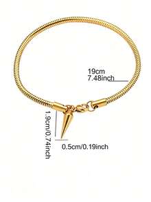 MECYLIFE 1pc Men's High-Quality Water Drop Pendant Bracelet, 3MM Stainless Steel Round Snake Chain, Minimalist Premium Stainless Steel Snake Bone Chain - Gold - View 5