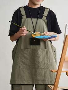 1pc Adjustable Apron, Sleeveless Kitchen Apron For Summer, Reversible, Water-Resistant, Oil-Proof, Durable Work Wear - Khaki Green-1pc - View 8