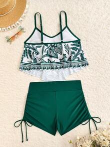Set de 2 piezas Top de tankini impreso con dobladillo de pañuelo - Azul 2 - Ver 10