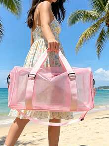 果凍色透明大容量防水旅行托特包，附「Beach Easy Life」迷你化妝包，PVC果凍手提包 - 彩色 - 查看 10