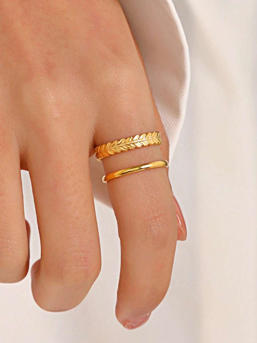 1pc 18K Gold Plated Stainless Steel Fashionable Elegant Geometric Line Open Ring, Suitable For Women's Daily Wear - Gold - View 1