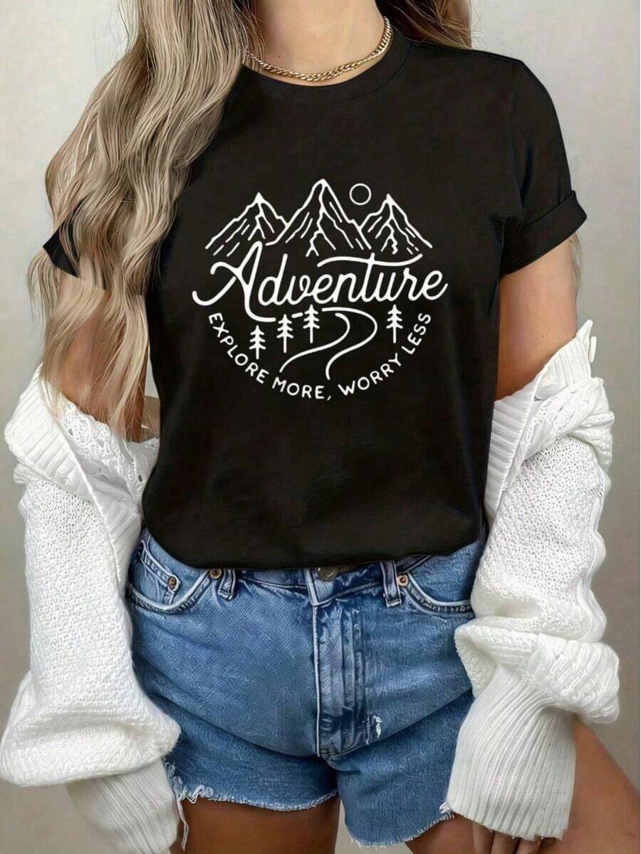 New Casual Short Sleeve T-Shirt With Toronto, Canada Letter Print, Stylish And Personalized, Perfect For Summer Outings With Its Fresh, Modern And Versatile Design. Relaxed. - 藍色 - 查看 1