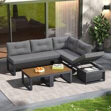 Multifunctional Garden Furniture Set With 3-Position Adjustable Backrest And Reclining Function, Thick And Comfortable Cushions, Storage Space And Weather-Resistant Polyester Cover – For Patio, Balcony And Garden. Beige - 灰色 - 查看 8