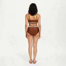 Women's Two Piece Bikini Set With Scoop Neck Top High Waist Bottom And Contrast Trim - Large, Coffee - 咖啡棕 - 查看 4