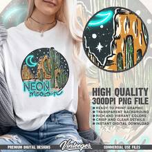 Neon Moon | Sublimation Design | Instant Download | Southern Sublimation PNG | Country Style Shirt Design | Retro Sublimation PNG | Desert PNG - 白色 - 查看 2
