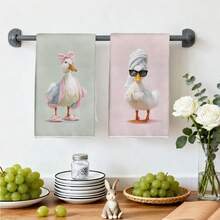 2pcs Funny Posh Duck Pattern Kitchen Towels, 40*60cm Soft Microfiber Material, Suitable For Home, Kitchen, Restaurant, Outdoor Camping, Tabletop Cleaning, Dish Drying, Gifts - Multicolor - View 8