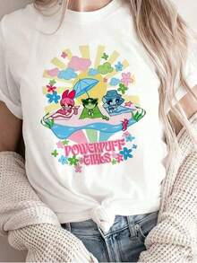 1 Piece Women's Crew Neck T-Shirt The Powerpuff Crew | Soft And Durable Fabric, Casual Outdoor Style, Everyday Comfort, Short Sleeve, Sizes S-XXL, New Arrival, Great, Ideal For Spring/Summer/Autumn, 180g 100% Cotton. - 白色 - 查看 3