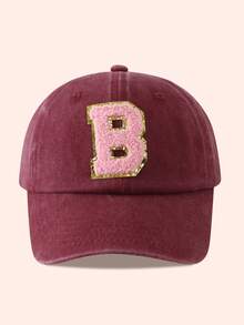 1pc Kids Burgundy Letter Baseball Cap, Sun Hat For Boys And Girls, Suitable For Outdoor And Daily Use - Pink Gold Label - Wine Red Washable Cap - View 4