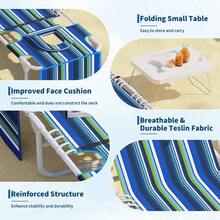 Silla de bronceado con hueco para la cara, silla de playa exterior con mesa plegable integrada, 5 posiciones de reclinación y almohada extraíble, ideal para playa, piscina, jardín y patio - Negro Verde Blanco - Ver 3