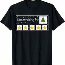 Printed T-Shirt (180 G/M²) Made Of Pure Cotton With The Phrase "I'm Working For The Christmas Holidays, Teacher". Black, Casual, Short-Sleeved, Graphic Design, Handcrafted Fabric, Breathable, Soft, Durable, Easy To Clean, Comfortable, Perfect For Christmas. - 黑色 - 查看 1