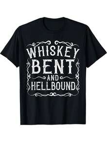 Camiseta Estampada para Mujer - Camiseta Casual Negra de Manga Corta y Cuello Redondo con Diseño Vintage de Texto de Whisky, Corte Relajado para Todas las Estaciones, Perfecta para Uso Diario y Atuendos de Vacaciones (Lavable aáquina). - Negro - Ver 6