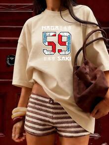 Retro Japanese Style Short Sleeve T-Shirt, Fashionable Short Sleeve T-Shirt For Spring And Summer 2026, Made In Mexico, 180 Grams. Cartoon Print, Couple Design, Suitable For Indoor Or Outdoor Wear. Crew Neck, Unisex, Ideal For Office And Leisure. One-Piece Pack. - APR-P631577SLNDXZGY616 - 查看 3