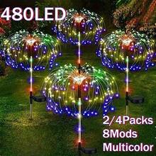 2 PCS Solar Firework Light, Outdoor Solar Garden Decorative Lights 60/90/120/150/200 LED Powered 50 Copper Wires String DIY Landscape Light For Pathway - 彩色 - 查看 1