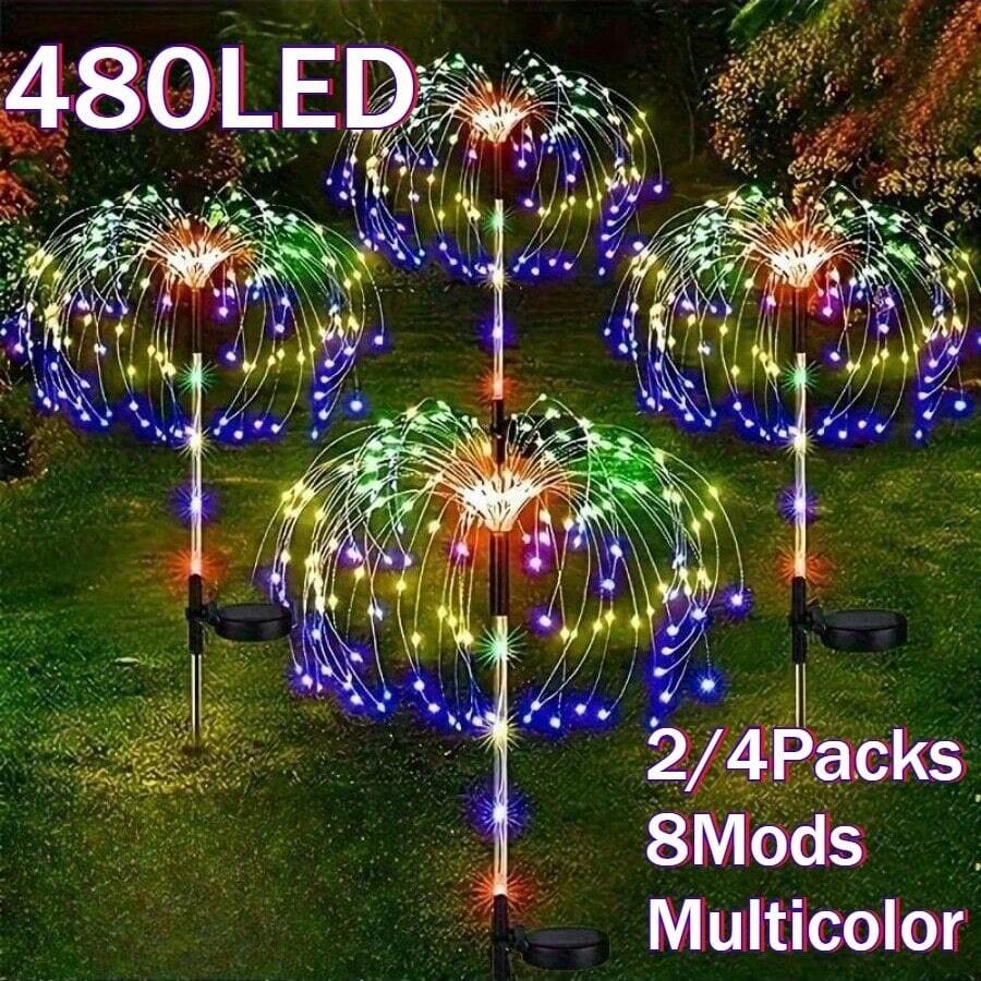 2 PCS Solar Firework Light, Outdoor Solar Garden Decorative Lights 60/90/120/150/200 LED Powered 50 Copper Wires String DIY Landscape Light For Pathway - 彩色 - 查看 1