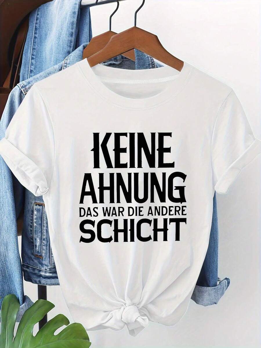 Women's T-Shirt With "NO IDEA THAT WAS THE OTHER LAYER" Letter Print, Short Sleeve, Round Neck, Casual Top For Summer And Spring, Women's Clothing, Women's Night Out T-Shirts - 白色 - 查看 1