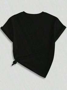 Women's Summer Tops 2026, Casual Letter And Snake Print, Round Neck, Loose And Comfortable, Women's Summer Clothes, Elegant Plus Size Tops For Women, Round Neck, 100% Cotton, Soft Fabric, Short Sleeve - 黑色 - 查看 2