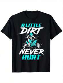 Camiseta Divertida de ATV Quad Bike - Diseño de camiseta con la frase "Un poco de tierra no daña a nadie" - Presenta un diseño de piloto de ATV en color turquesa - Camiseta casual para todas las estaciones para niños, niñas y adolescentes - Perfecta para cumpleaños, Halloween y fiestas de motocross - Camiseta suave y elástica, ideal para entusiastas de las motos de tierra - Ideal para montar en ATV. - Negro - Ver 1
