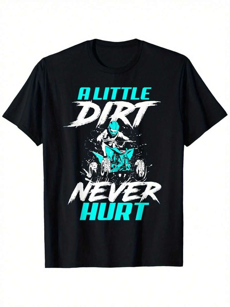 Camiseta Divertida de ATV Quad Bike - Diseño de camiseta con la frase "Un poco de tierra no daña a nadie" - Presenta un diseño de piloto de ATV en color turquesa - Camiseta casual para todas las estaciones para niños, niñas y adolescentes - Perfecta para cumpleaños, Halloween y fiestas de motocross - Camiseta suave y elástica, ideal para entusiastas de las motos de tierra - Ideal para montar en ATV. - Negro - Ver 1