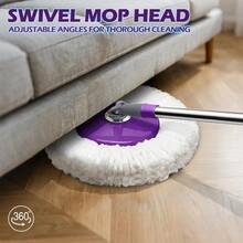 Spin Mop And Bucket With Wringer Set, 360Spinning Bucket System With 3 Reusable Pads, EasyWring Microfiber Mop And Buckets Floor Cleaning, Wet Dry Floor Mop Home Office - Màu tím - Xem 5