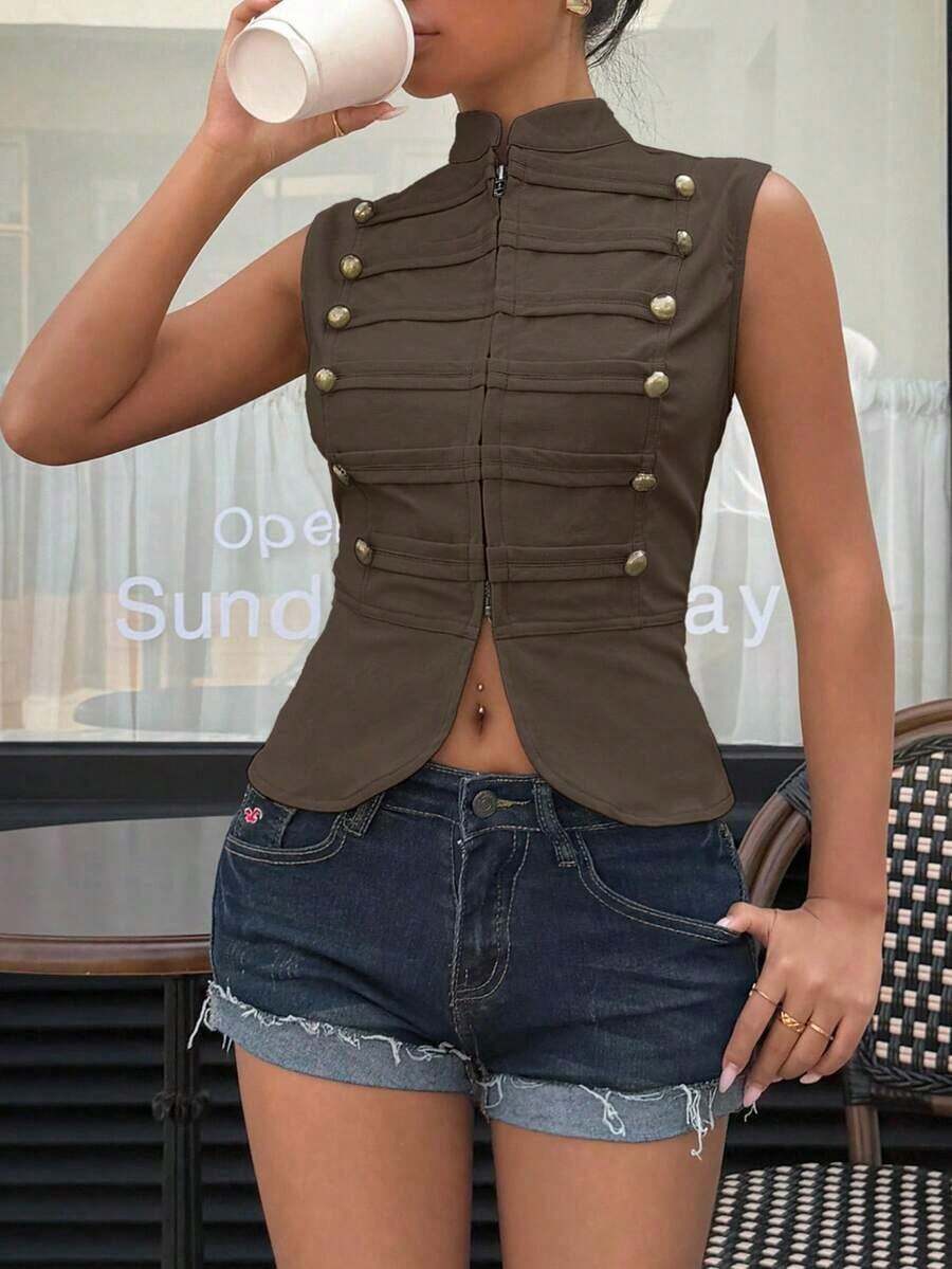 Camiseta ajustado sin mangas para - verde militar 2 - Ver 1