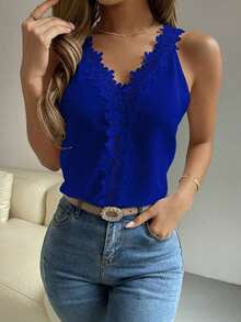Top tank con encaje escote V - azul real - Ver 3