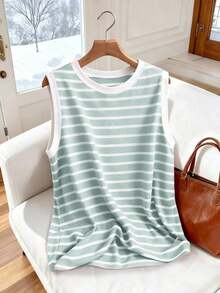 Chaleco sin mangas de mujer de talla grande, casual, de cuello redondo y con estampado de limón, de hombros anchos - Verde - Ver 6
