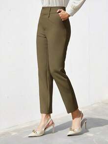 Pantalones de traje sólidos y simples para uso diario de mujer - Verde - Ver 3