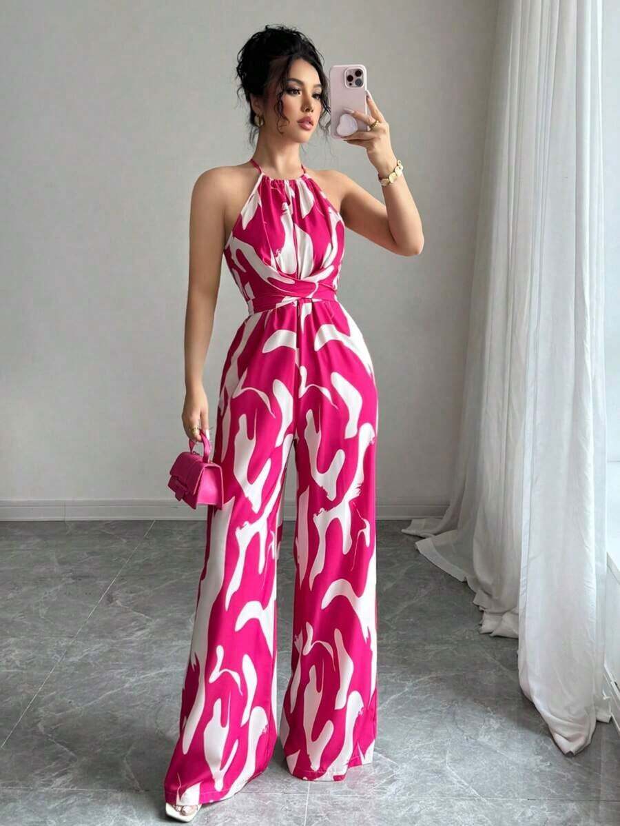Mono de tela estampada con envolvente frontal para mujer, diseño que define la cintura para usar en ocasiones elegantes, ya sea de fiesta o diario - Rosa Fucsia - Ver 1