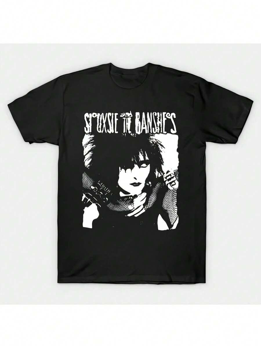 Camiseta Unisex Vintage de la Banda Siouxsie And The Banshees con Logotipo Clásico de la Cara de Siouxsie, Estilo Retro de los 80 y 90, Corte Regular, Manga Corta, Lavable a Máquina, Camiseta Casual para Conciertos y Uso Diario. - Negro - Ver 1